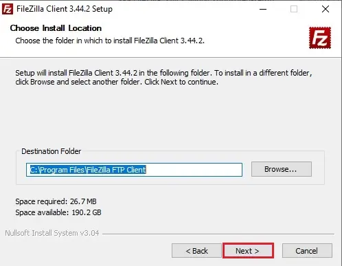 filezilla installation location