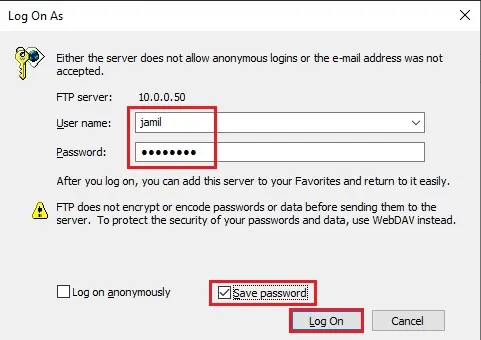 ftp server login