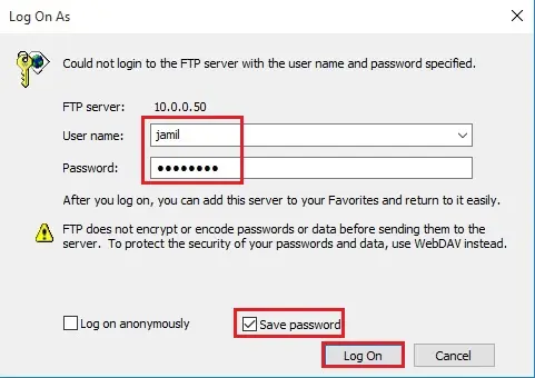 ftp server login