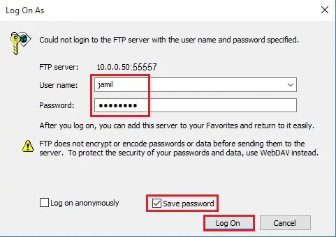 ftp server login