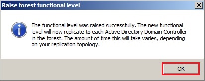 server 2008 functional level raised successfully
