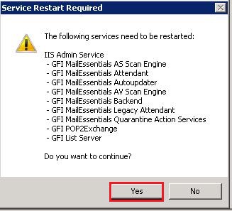 gfi mailessentials service restart required