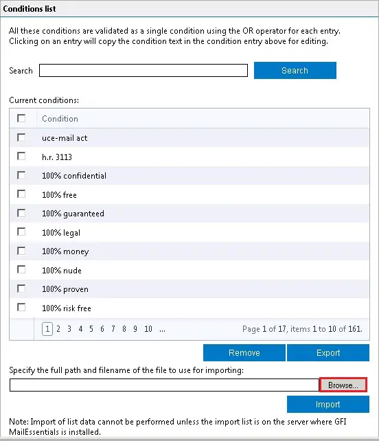 Spam Keyword Checking, Export &#038; Import Spam Keyword Checking GFI MailEssentials Configuration