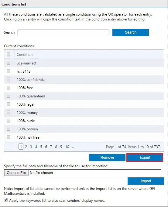 Spam Keyword Checking, Export &#038; Import Spam Keyword Checking GFI MailEssentials Configuration