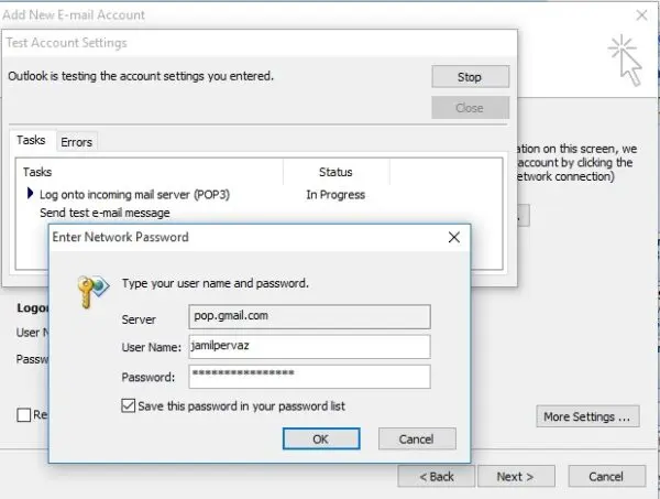 gmail pop3 account password