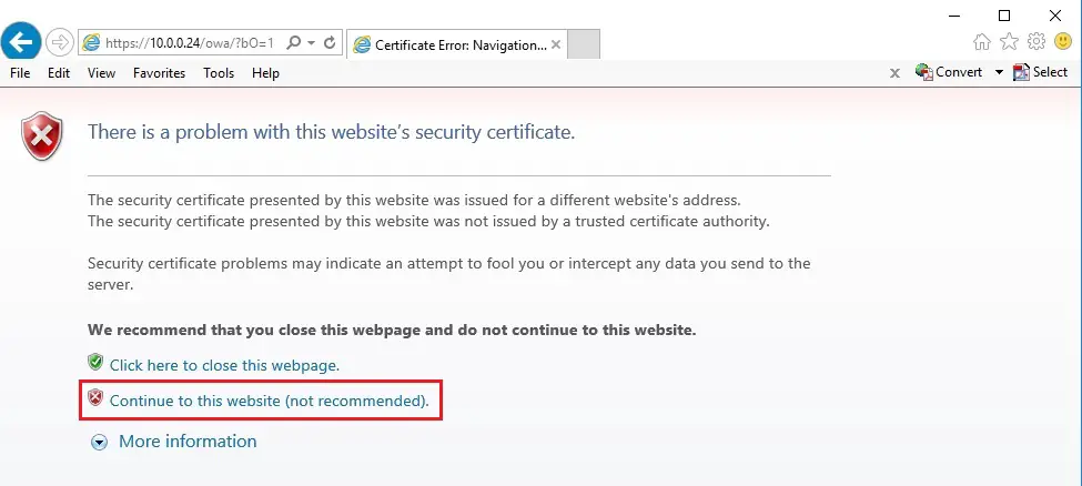 internet certificate error