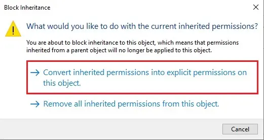 iis convert inherited permissions