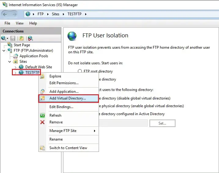 iis manager add virtual directory