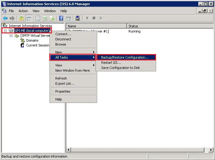 iis manager backup restore