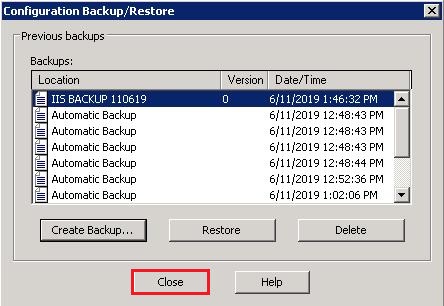 iis manager backup configuration manager