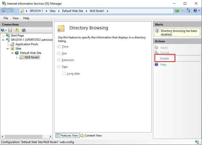 iis manager directory browsing