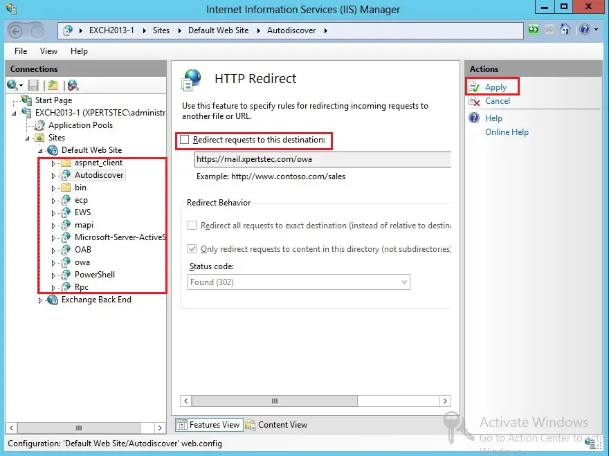 iis manager http redirect action