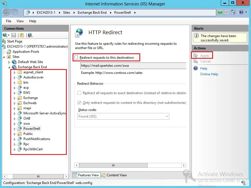 iis manager http redirect action