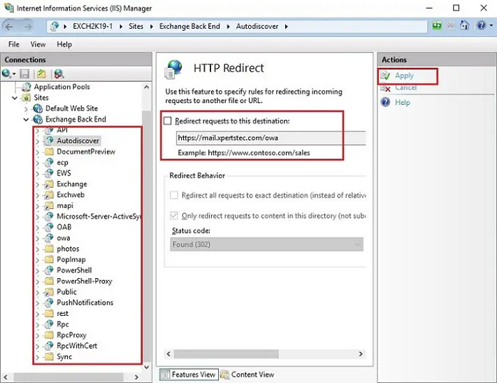 url redirect iis manager http redirect action