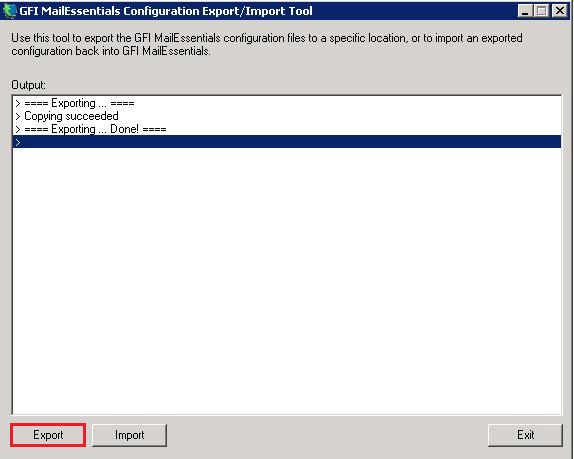export import gfi mailessentials configuration tool