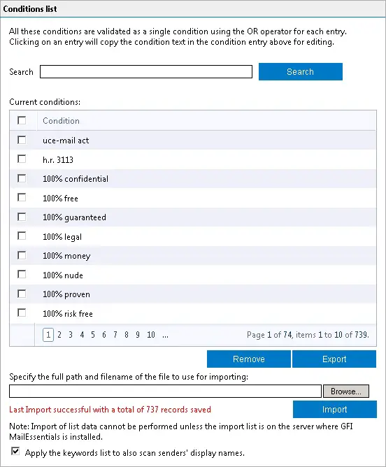 Spam Keyword Checking, Export &#038; Import Spam Keyword Checking GFI MailEssentials Configuration