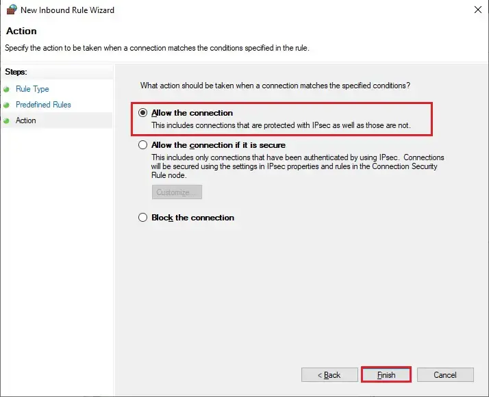 inbound allow connection