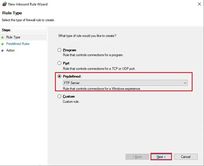 inbound predefined rule