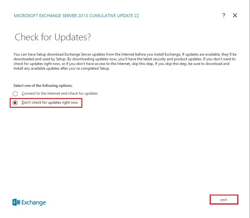 install exchange 2013 check for updates