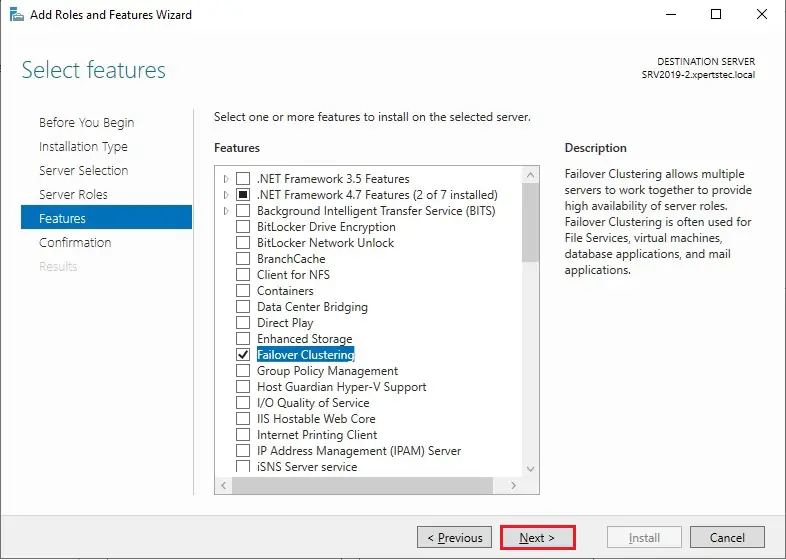 install failover cluster features windows server 2022