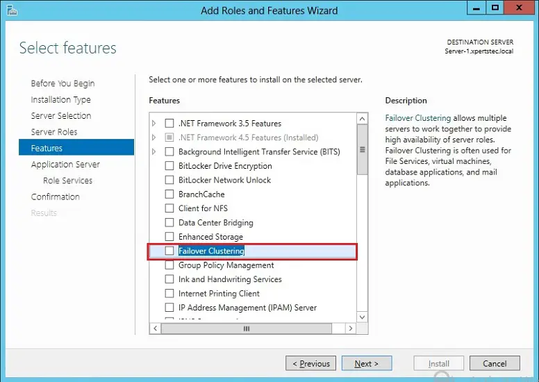 install failover clustering feature server 2012
