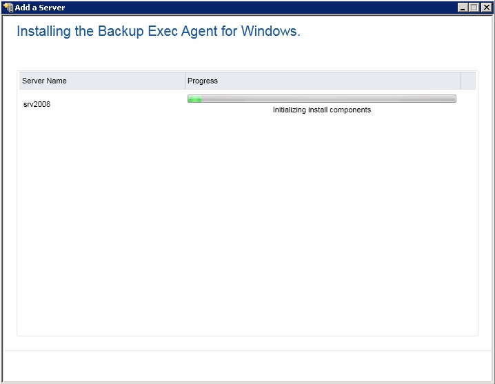 installing veritas backup exec progress