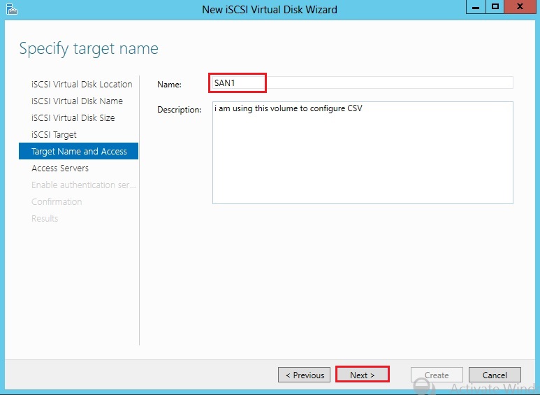 iscsi target name and access