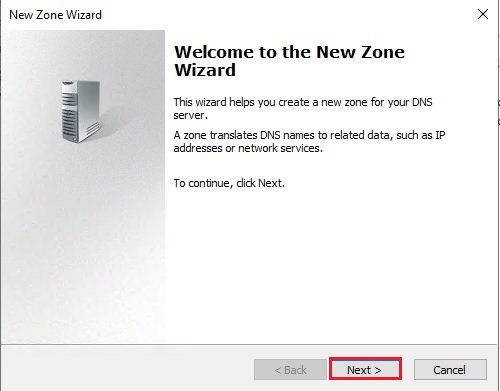 new zone wizard dns manager
