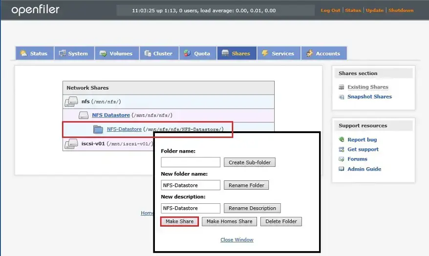 nfs make share openfiler