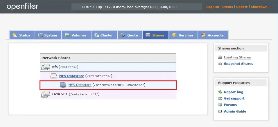 nfs share openfiler