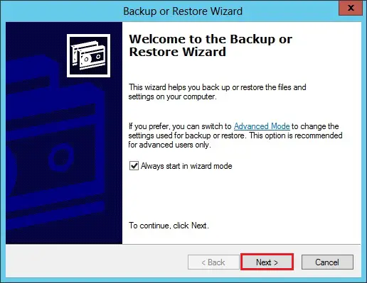 ntbackup welcome to restore wizard