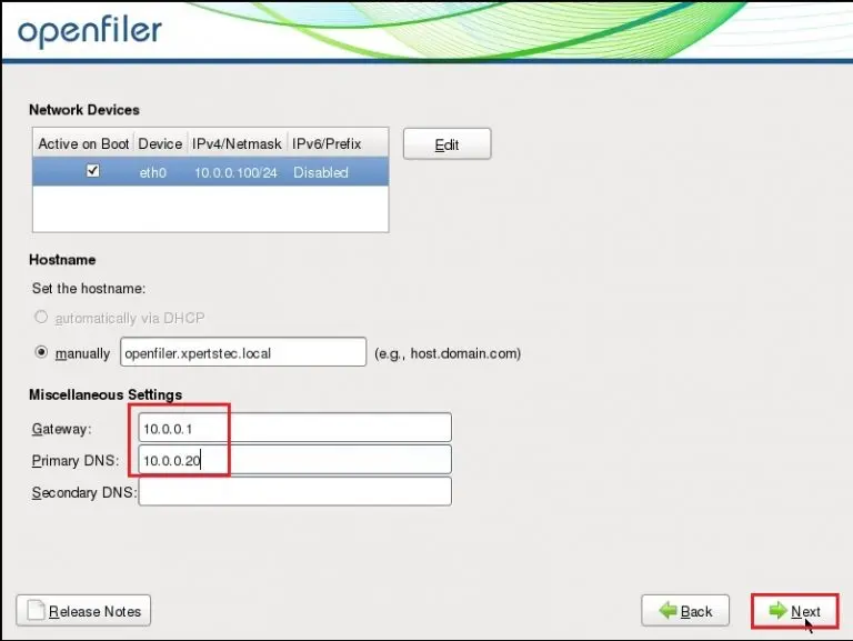 openfiler dns settings