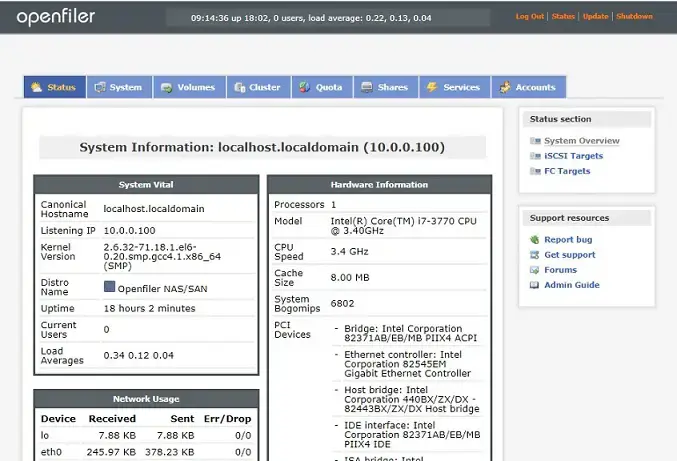 openfiler status