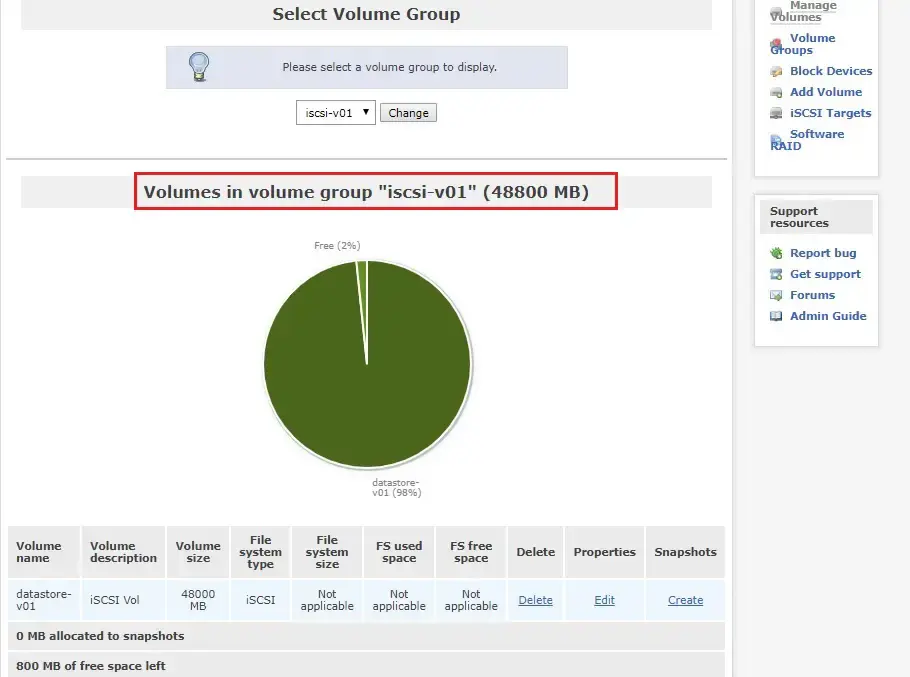 openfiler volume group