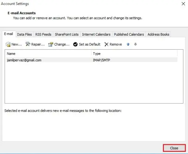 outlook account settings