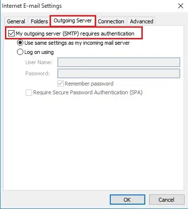 outlook outgoing server smtp