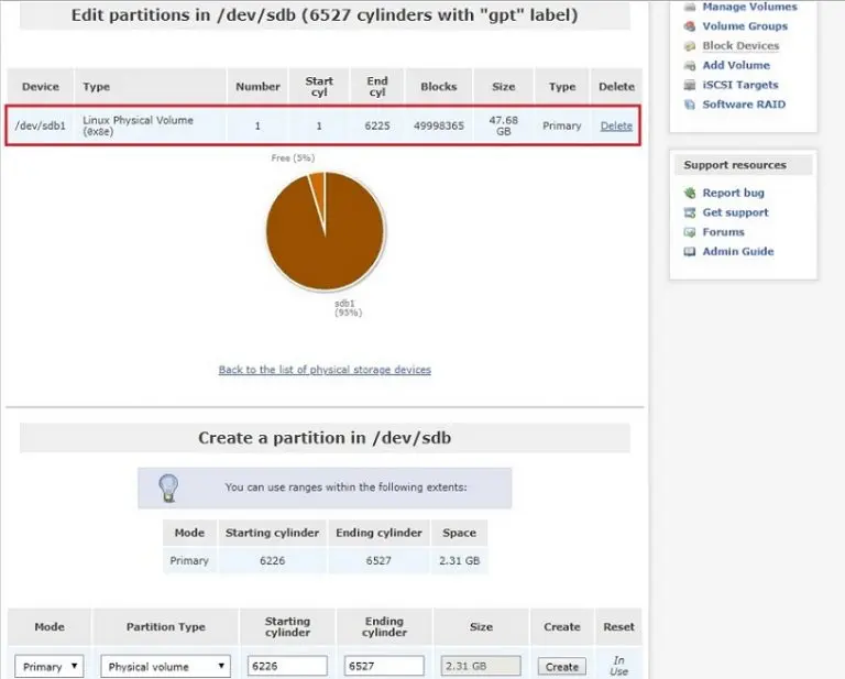 physical volume openfiler iscsi storage