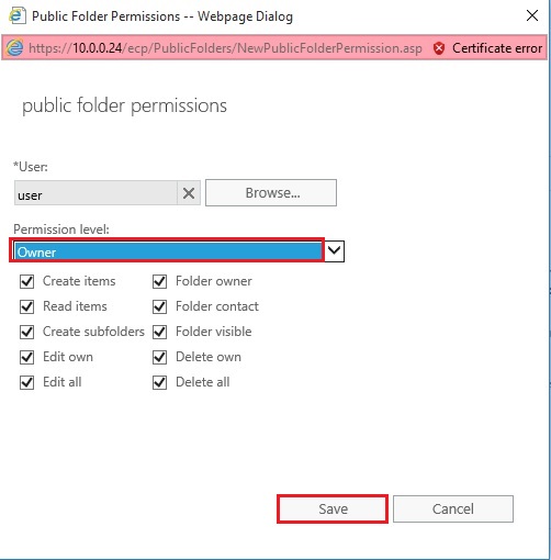 public folder permission level