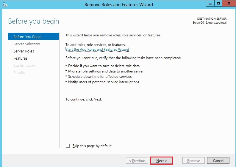 remove roles and features wizard server 2012