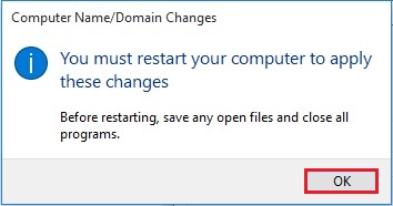 restart computer to apply change