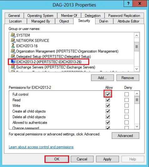 computer account properties security