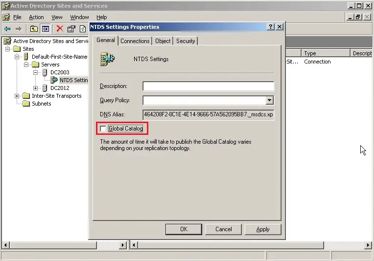 server 2003 ntds global settings