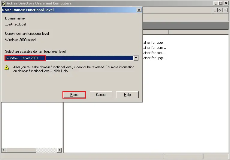 raise domain functional level server 2003