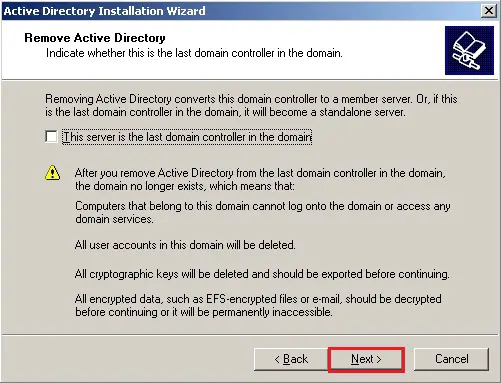 server 2003 remove active directory