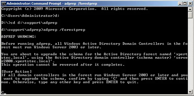 server 2008 adprep forestprep command