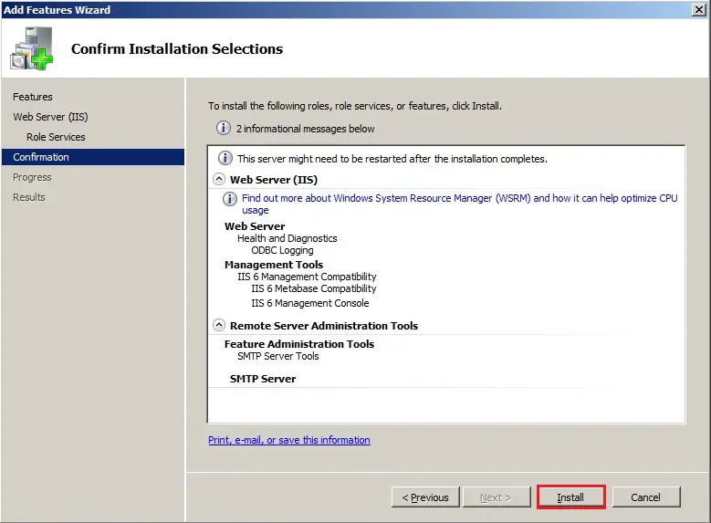 server 2008 iis confirm installation