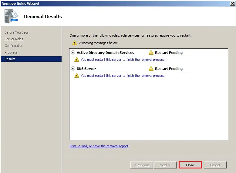 server 2008 remove results