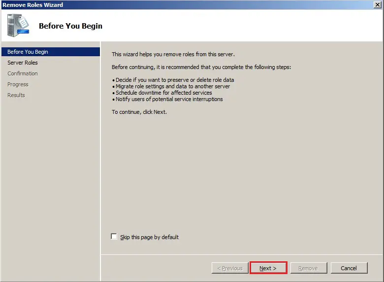 server 2008 remove roles wizard