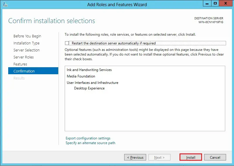 server 2012 confirm installation