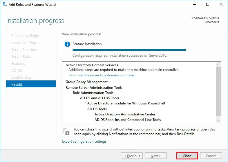 server 2016 installation selections